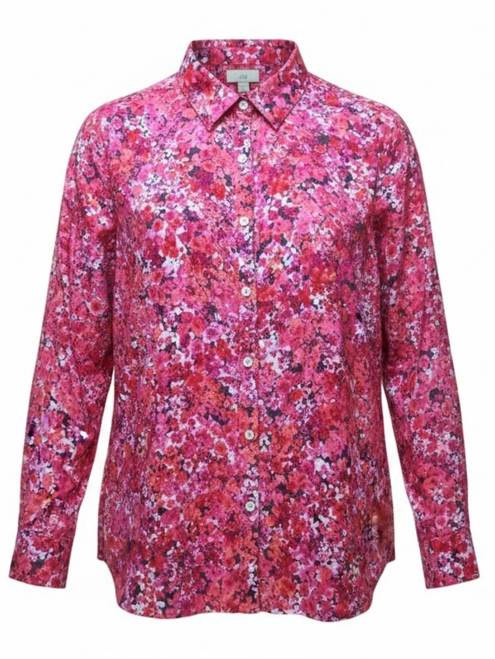 J JILL | 100% Cotton Pink Ditsy Floral Long Sleeve Button Down Shirt Blouse | L